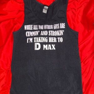 Gildan Black Tank Top with White Tag and Red Trim